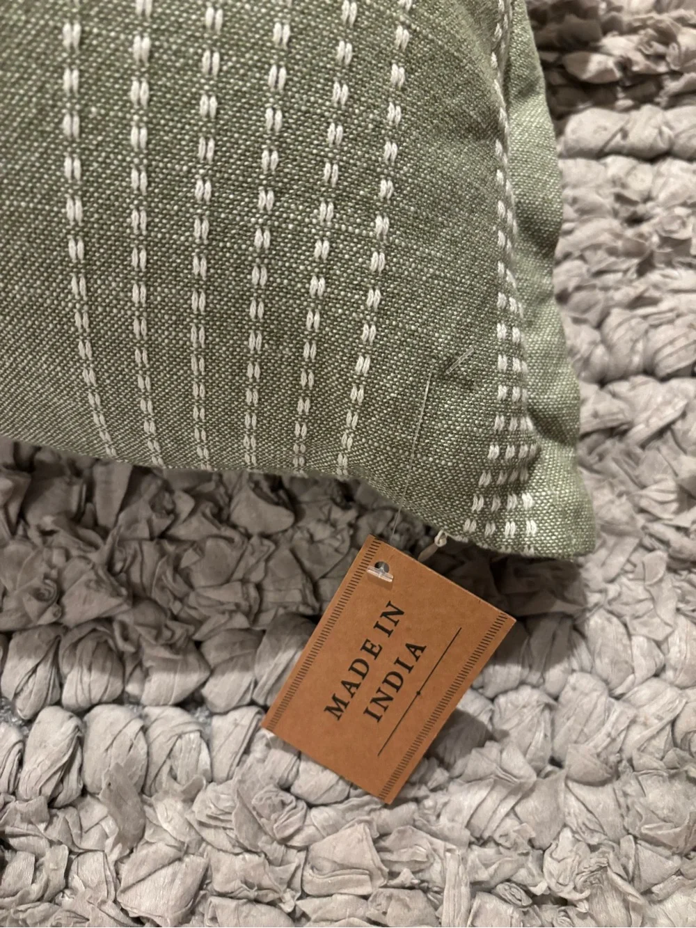 New Green Striped Decorative Lumbar Pillow - 100% Cotton Cover